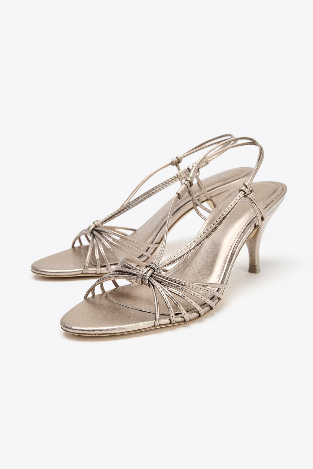 LEATHER KNOTTED STRAPPY SANDALS - Zara фото 12