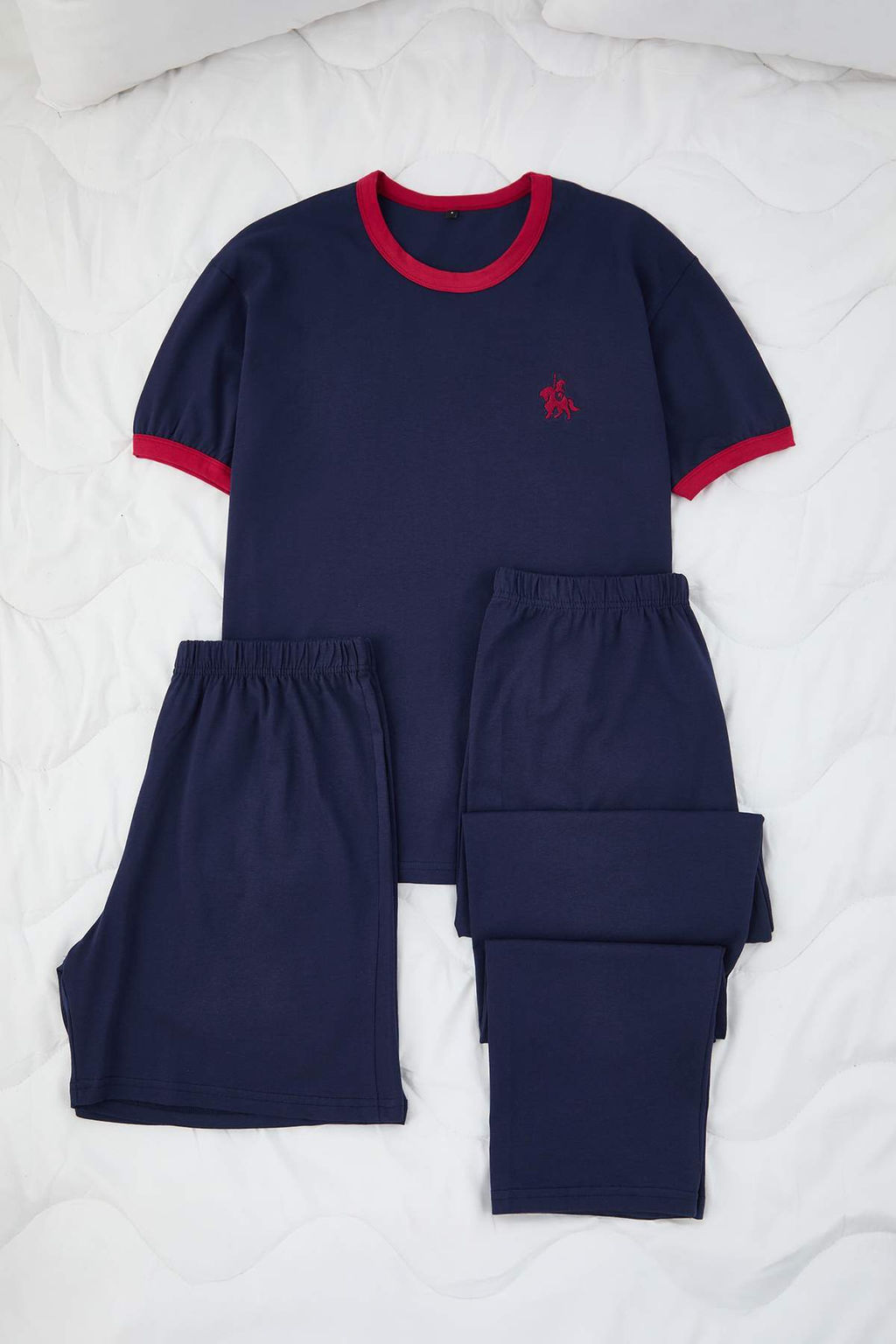 Lacivert 3lu Paket Regular Fit Kontrast Detayl? Nak?sl? Orme Pijama Tak?m? TMNAW26PT00045