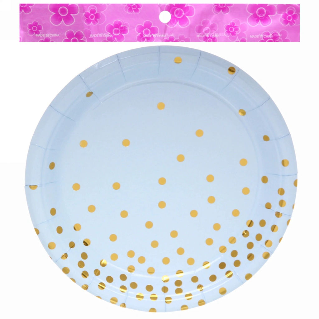 Цена за 6 шт. Тарелка бумажная 18 см в наборе 10 шт "Конфетти" голубая