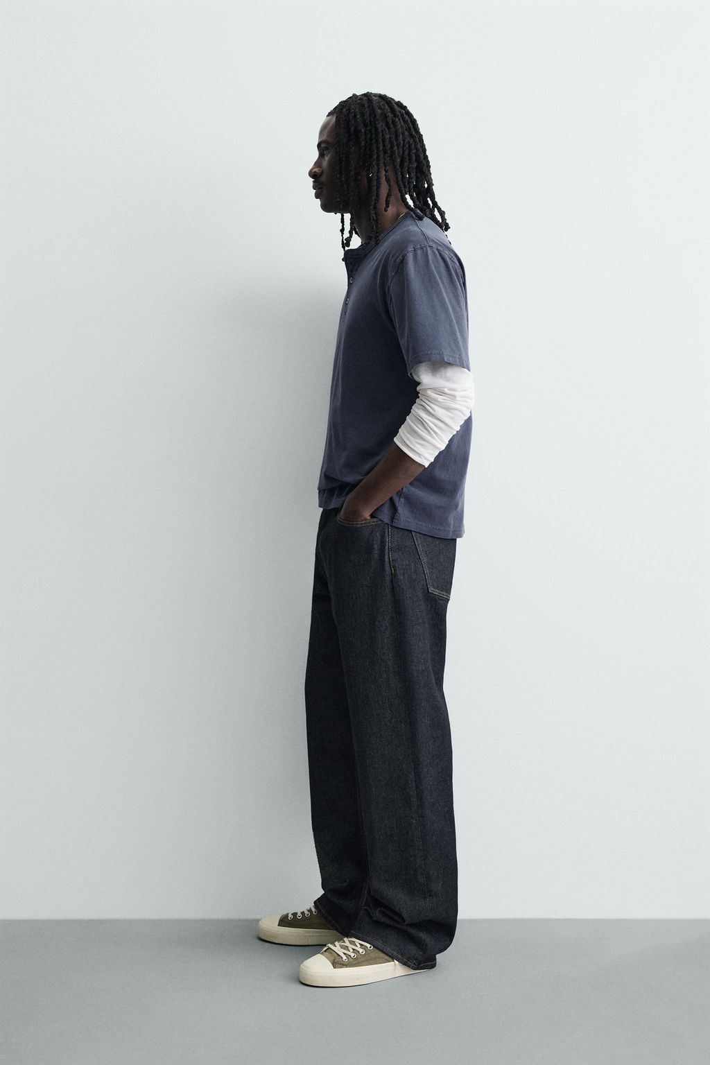 CAMISETA LAVADA CUELLO PANADERO / Marino - Zara фото 4