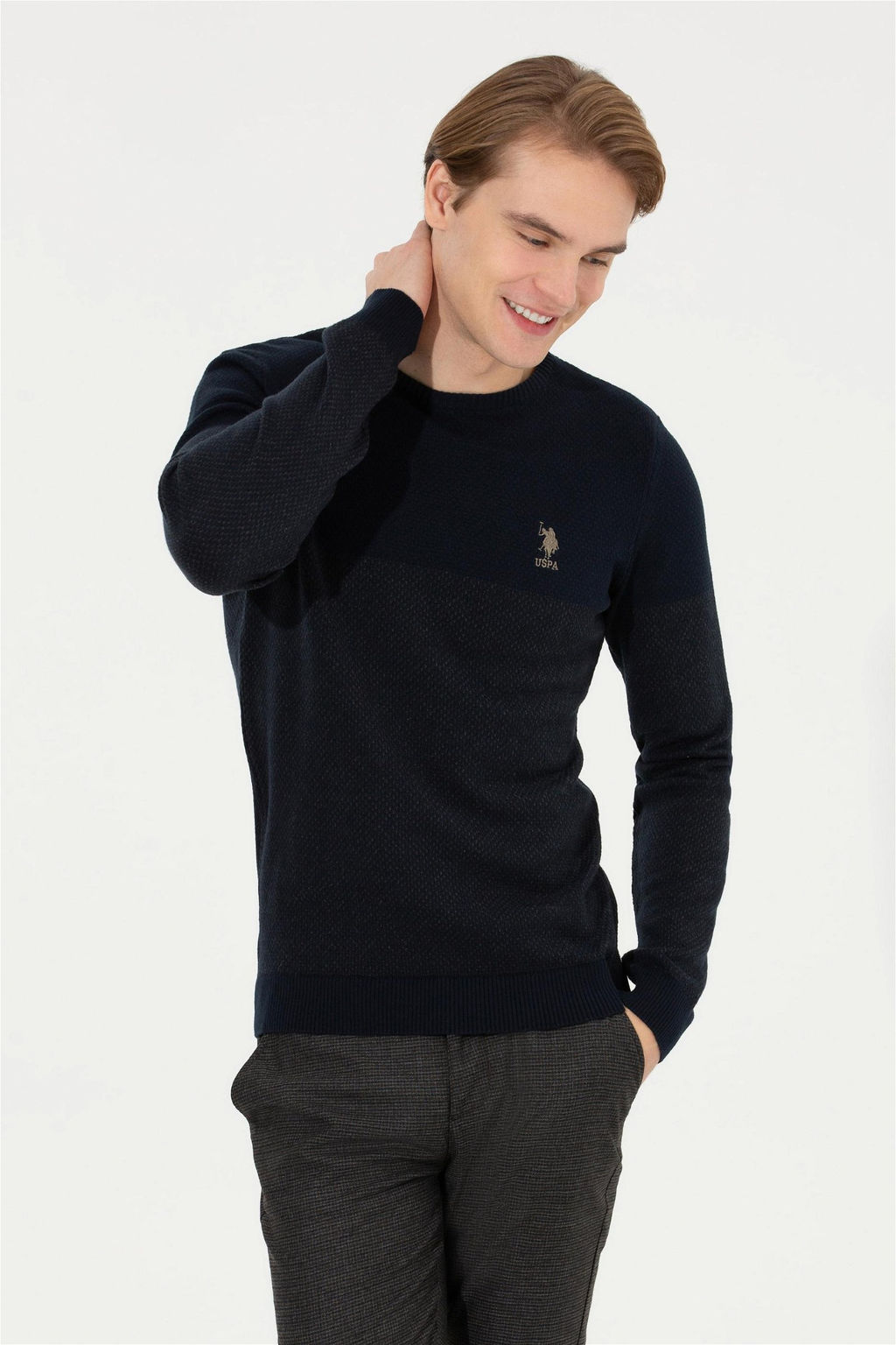 Мужской темно-синий вязаный свитер - U.s. polo assn фото 7