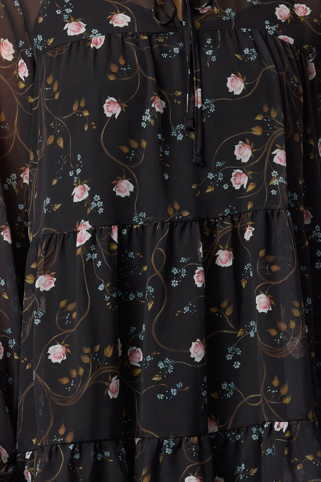 Trendyolmilla Kahverengi Sal Desenli Etegi Belden Ac?lan Mini Astarl? Sifon Dokuma K?sl?k Elbise TWOAW25EL00350  фото 4
