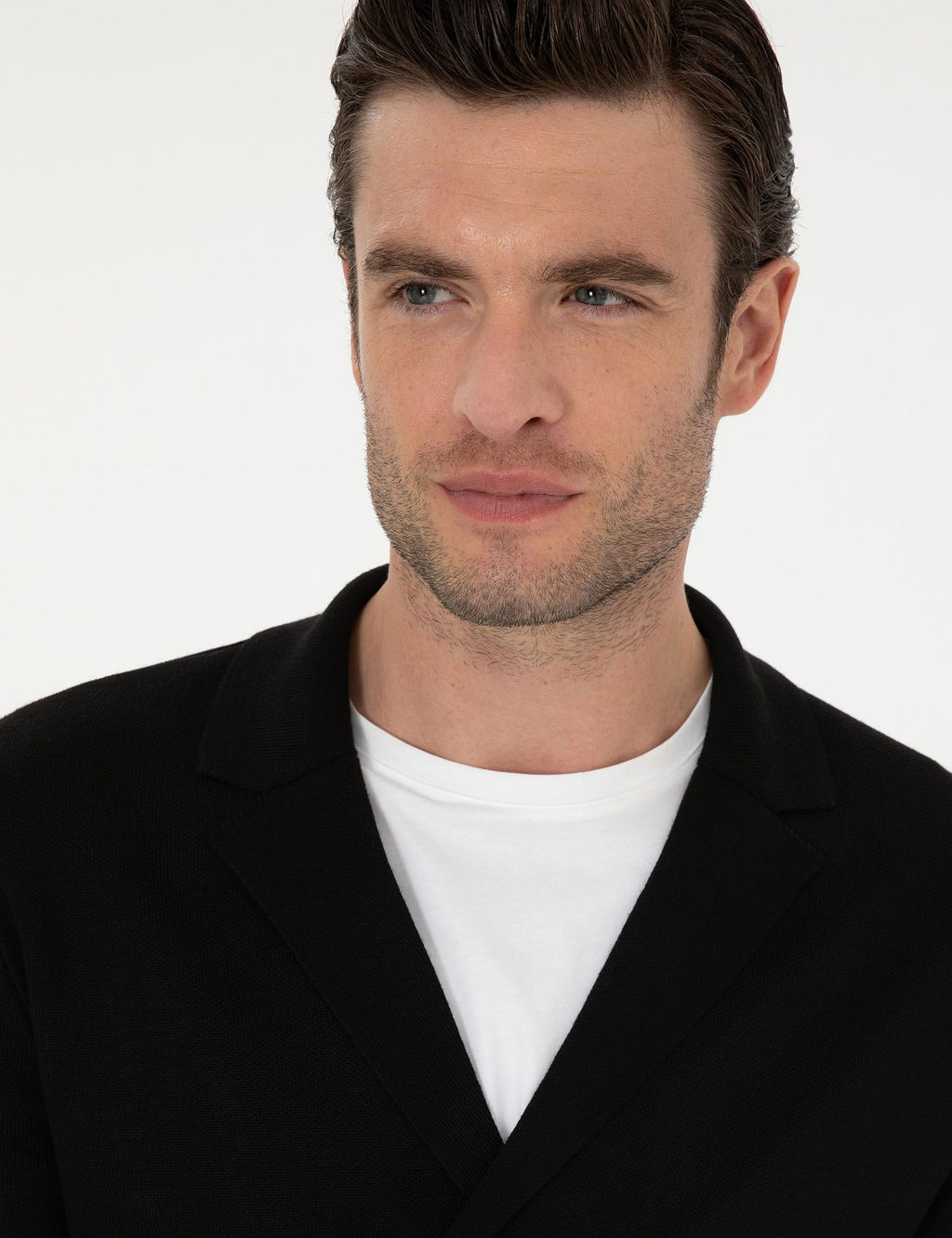 Черный облегающий двубортный трикотажный кардиган из смесовой шерсти - Cacharel фото 2