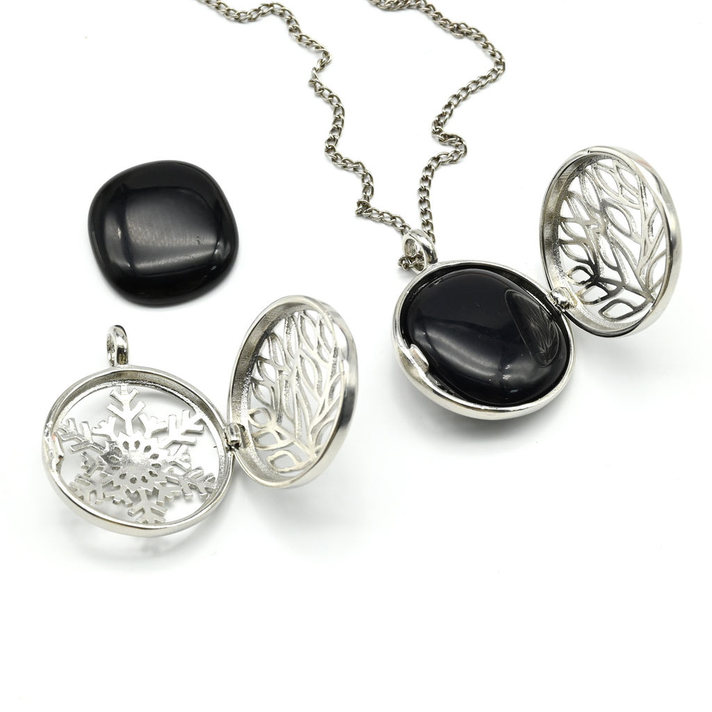 Кулон открывающийся Снежинка 25*25мм с агатом