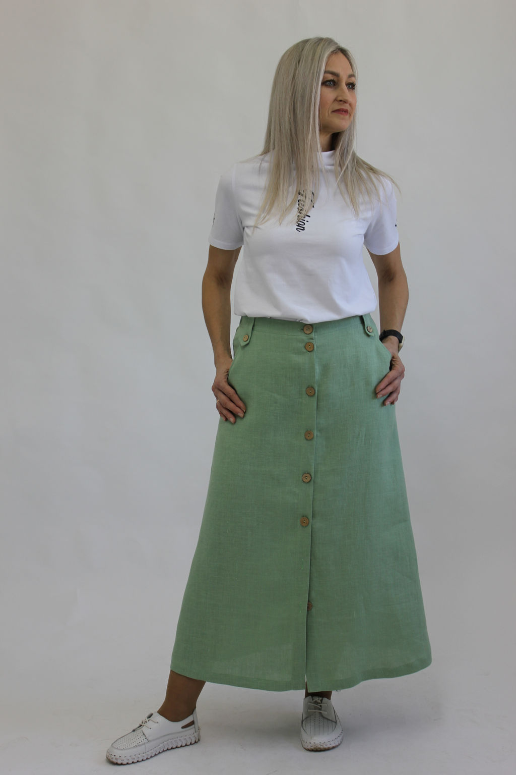 Юбка А-образного силуэта с карманами Лен 100%