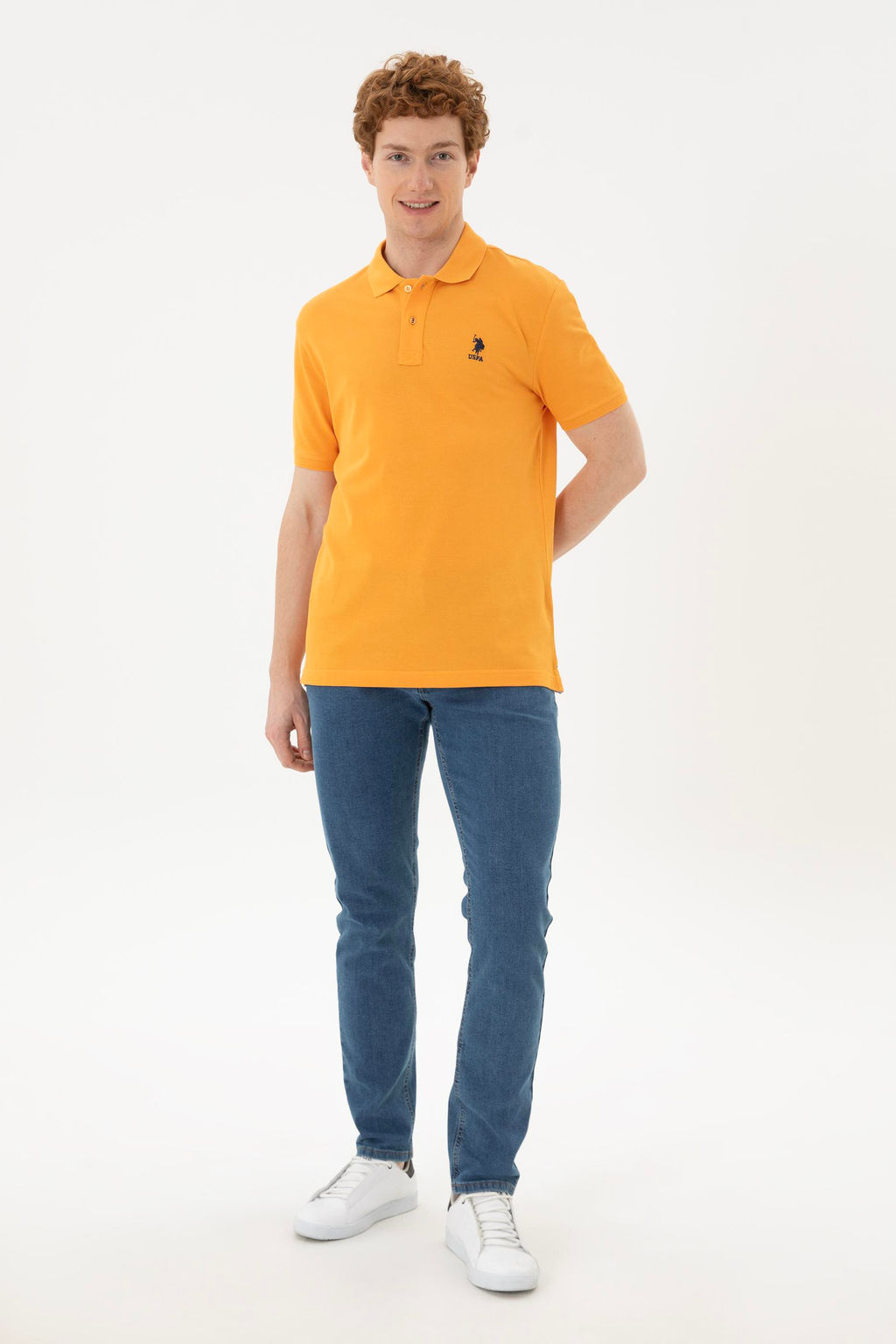 Мужская темно-желтая базовая футболка с воротником-поло Неожиданная скидка в корзине - U.s. polo assn фото 4