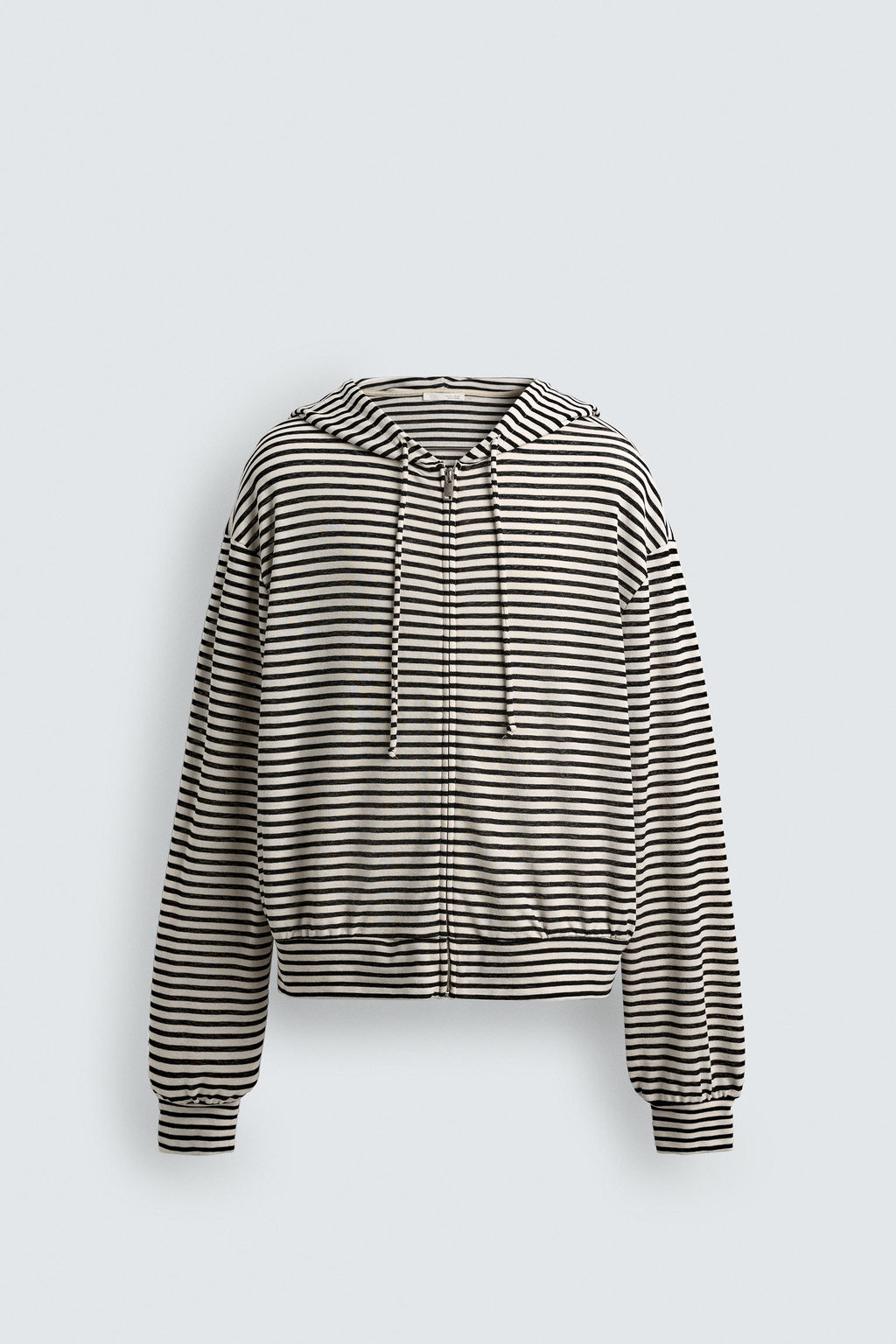 SUDADERA JACQUARD RAYAS CREMALLERA CAPUCHA / Blanco / Negro - Zara фото 8