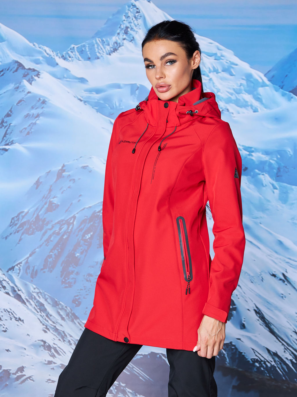 Женская парка виндстопер софтшелл на флисе Azimuth Стихия Неба 124/22956_703 Красный  фото 23