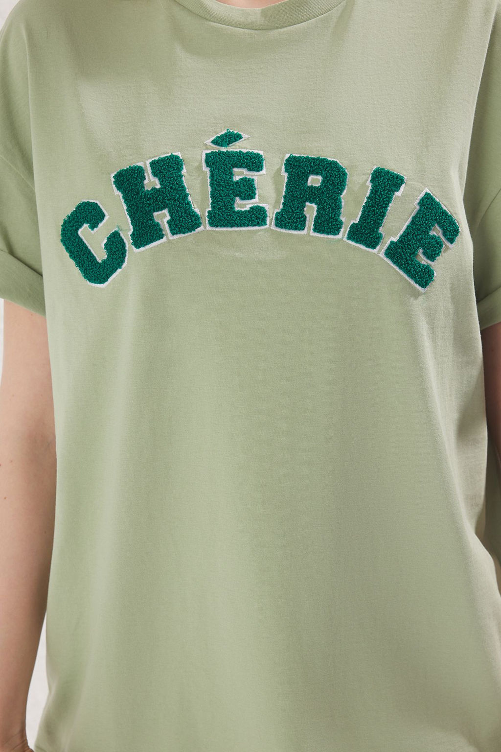 TRENDYOLMILLA Mint %100 Pamuk Oversize/Genis Kesim Slogan Nak?sl? Orme T-Shirt TWOSS25TS00161  фото 4