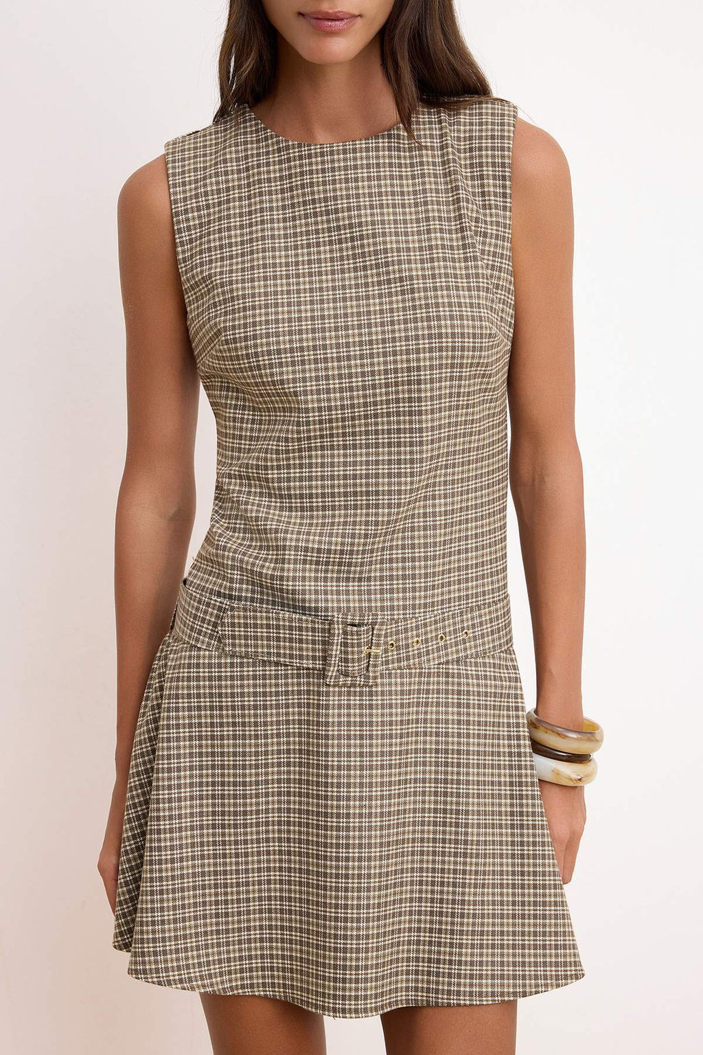 Cok Renkli Kemer Detayl? Ekose/Kareli Mini Dokuma Elbise TWOSS26EL00343 - Trendyolmilla фото 3