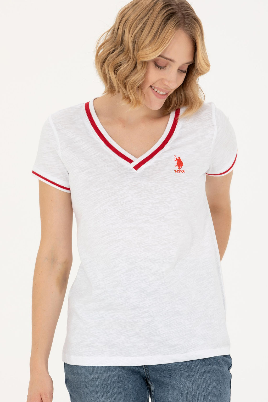 Kad_n Beyaz V Yaka Ti__rt - U.s. polo assn фото 3