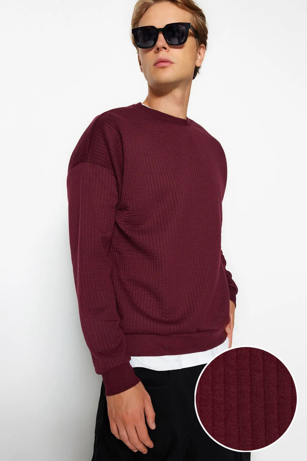 TRENDYOL MAN Bordo Regular Fit Uzun Kollu Dokulu Sweatshirt TMNAW22SW1020