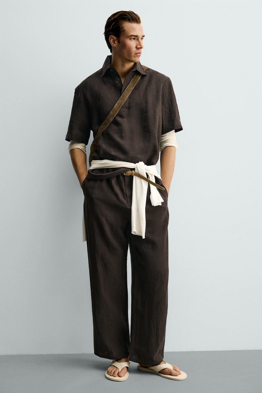 PANTAL?N RELAXED FIT 100% LINO / Marr?n oscuro - Zara фото 5
