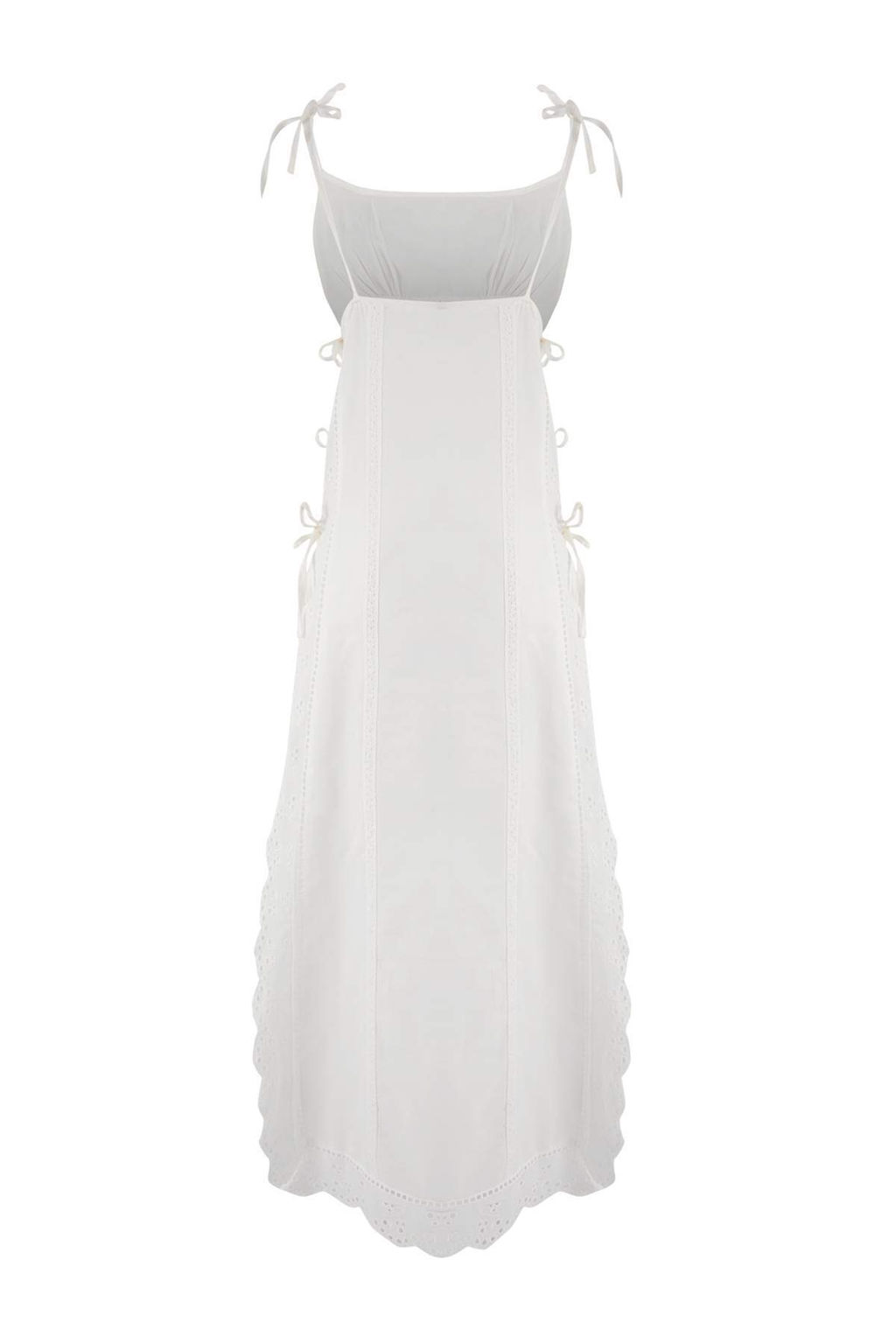 Beyaz Dokuma Brodeli Midi %100 Pamuk Plaj Elbisesi TBESS26EL00023