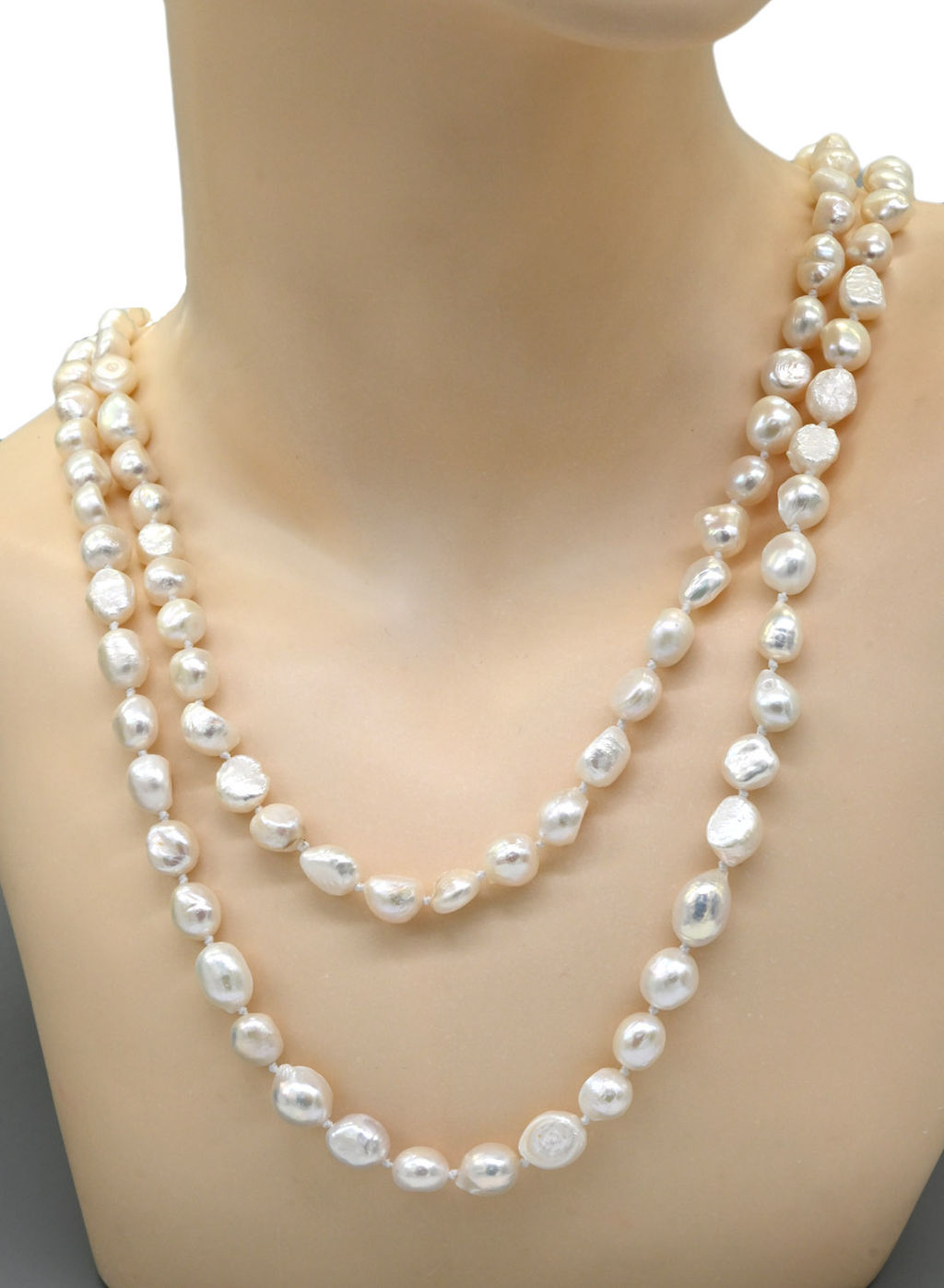 Бусы длинные из жемчуга барокко 8*10мм цвет белый, 110см