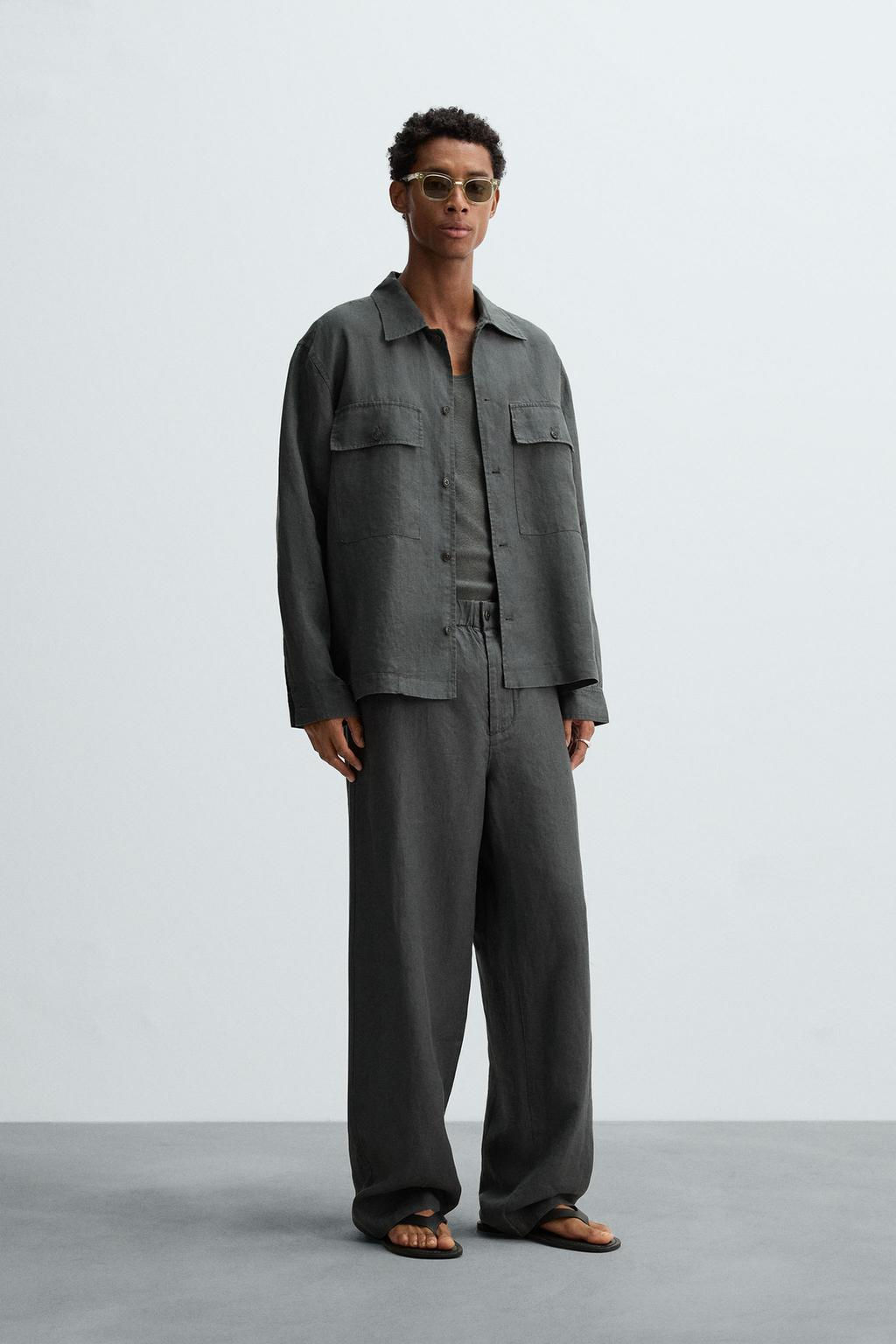 100% HEMP RELAXED FIT TROUSERS - Zara фото 7