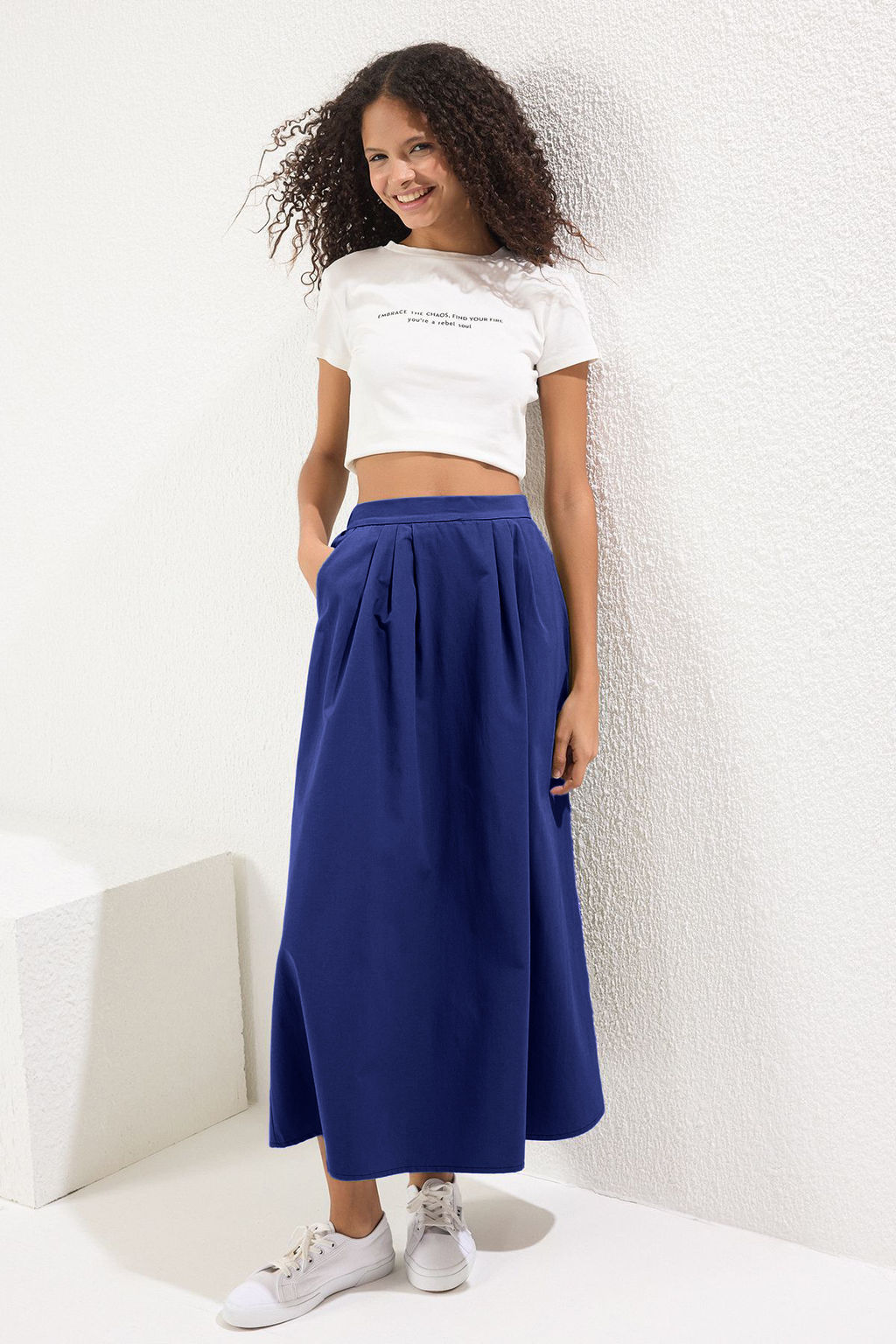 TRENDYOLMILLA Lacivert Pile Detayl? Maxi Boy Dokuma Etek TWOSS25ET00158  фото 6