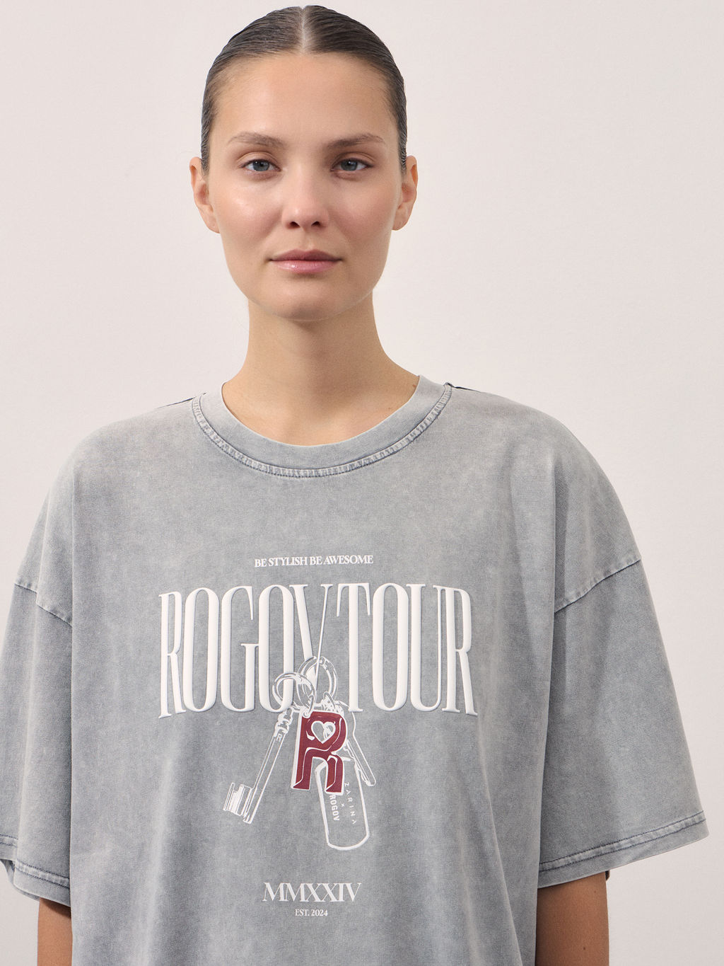 Оверсайз футболка с эффектом стирки и принтом / Zarina  фото 8