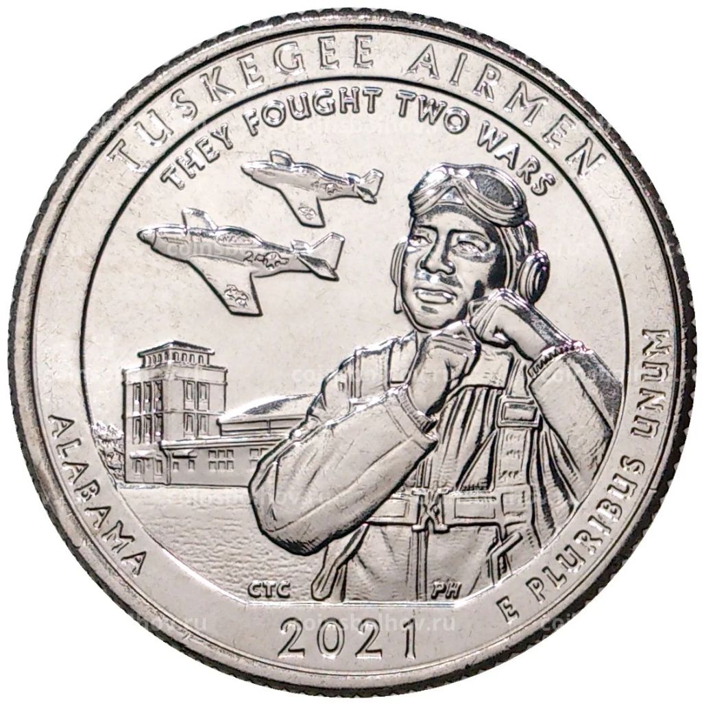 25 центов (1/4 доллара) 2021 года D США Национальные парки №56 Национальное историческое место Пилоты из Таскиги