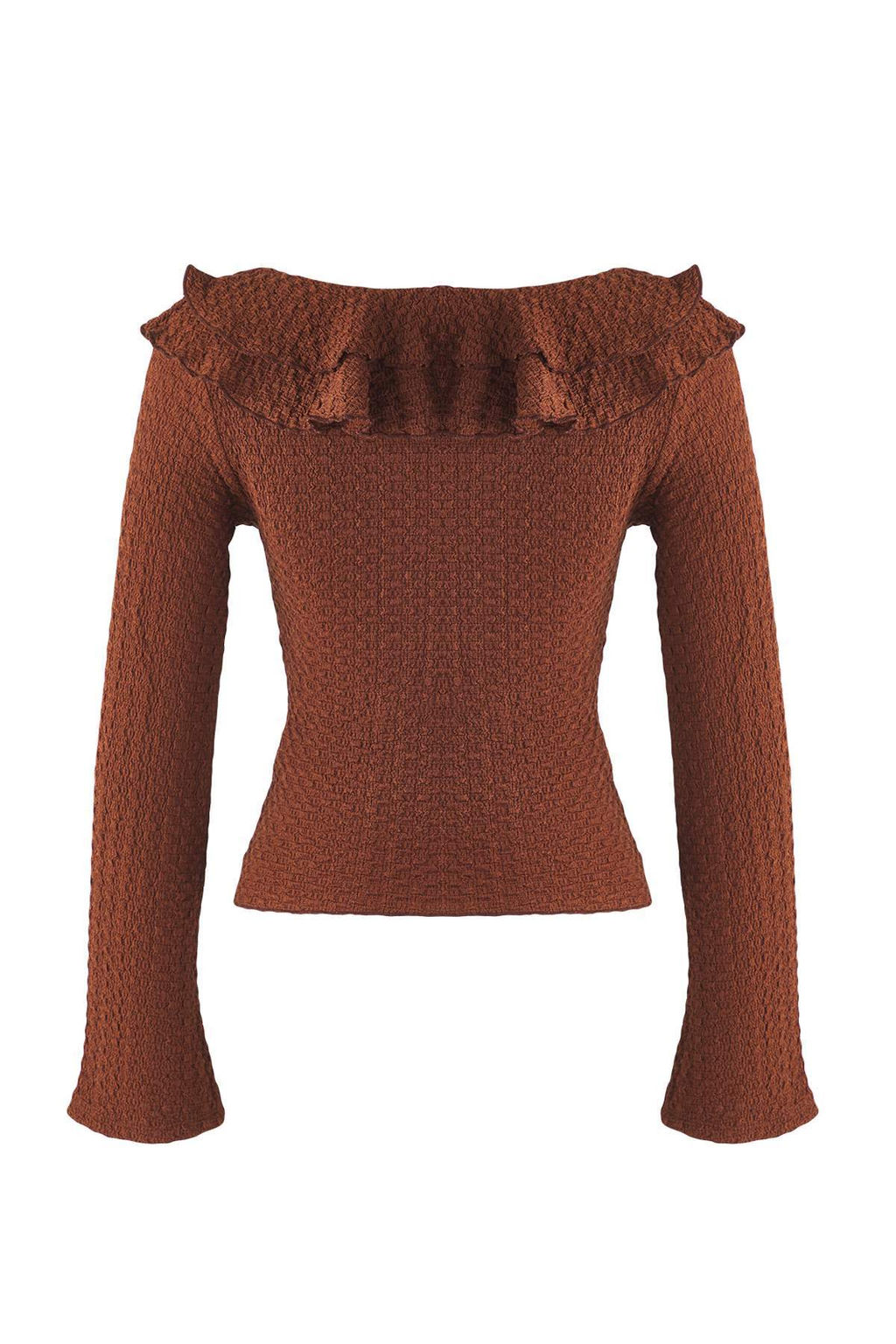 Kahverengi Dokulu Fitted/Vucuda Oturan F?f?r Detayl? Esnek Orme Bluz TWOAW26BZ00202 - Trendyolmilla фото 2