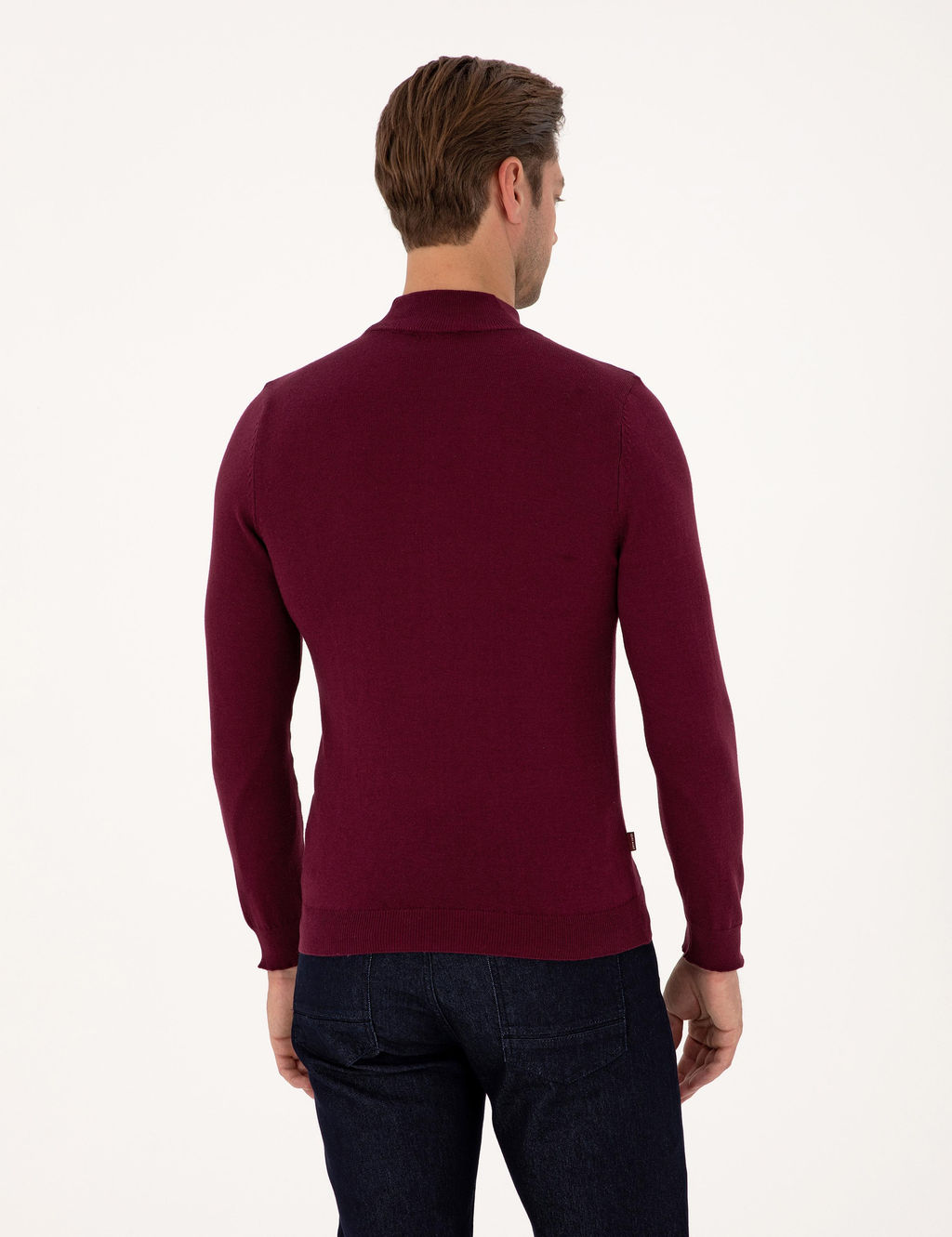 Bordo Slim Fit Yar_m Bal_k__ Yaka Basic Triko Kazak