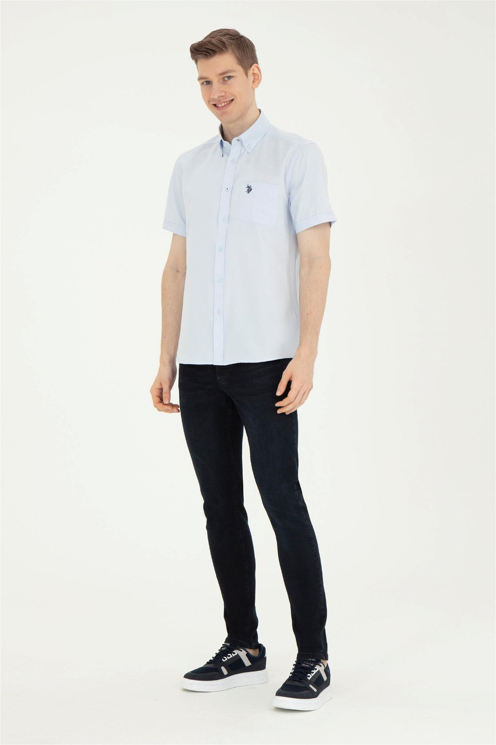 Мужская голубая рубашка с коротким рукавом Неожиданная скидка в корзине - U.s. polo assn фото 4