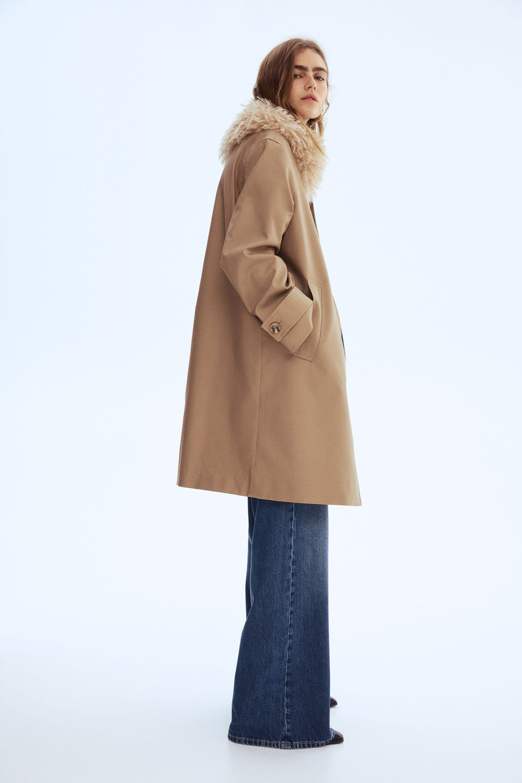 Abrigo de sarga con cuello efecto pelo - H&m фото 4