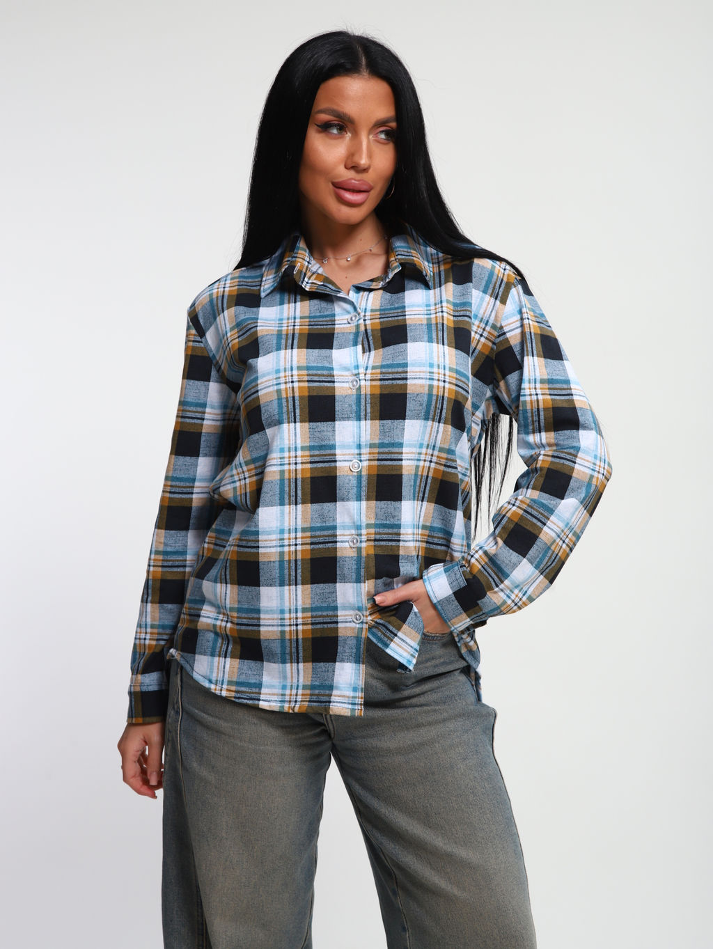 М380 Рубашка с длинным рукавом (песочно-голубой)