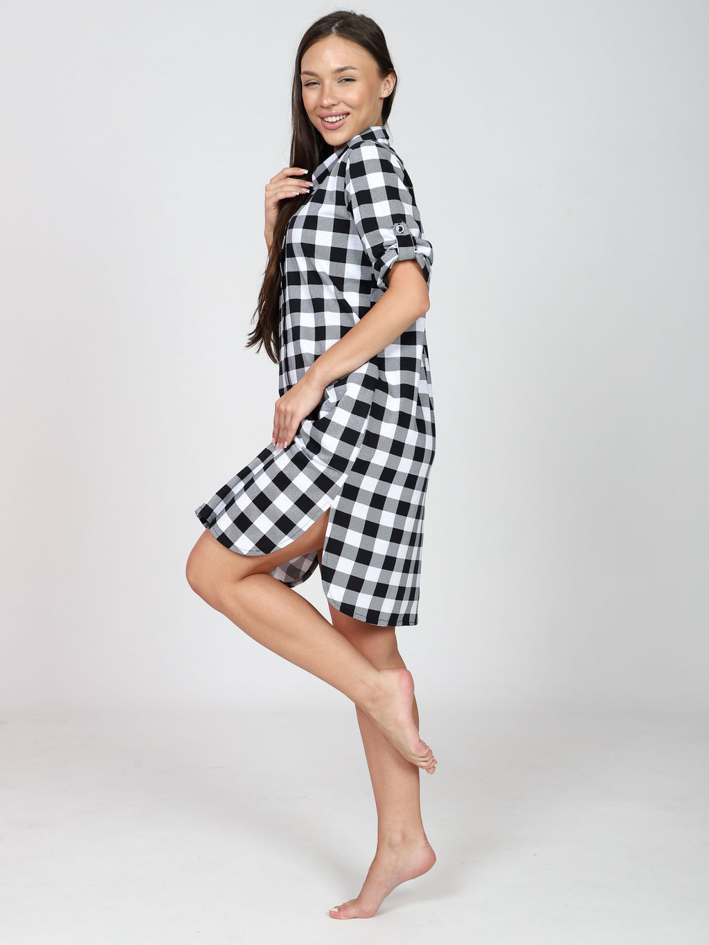 Халат - туника "Серая клетка" (М-679)