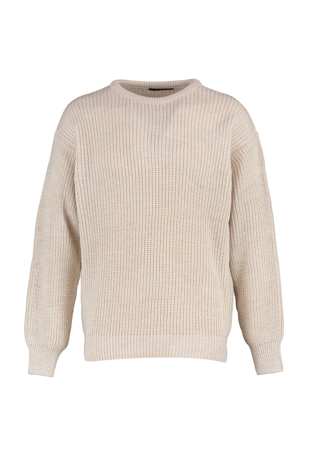 Bej Oversize Fit Couple/Cift Genis Kal?p Bisiklet Yaka Basic Triko Kazak TMNAW23KZ00189