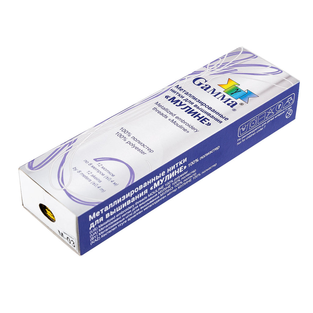 Нитки для вышивания Gamma мулине SM металлик 100% полиэстер 12 x 8 м