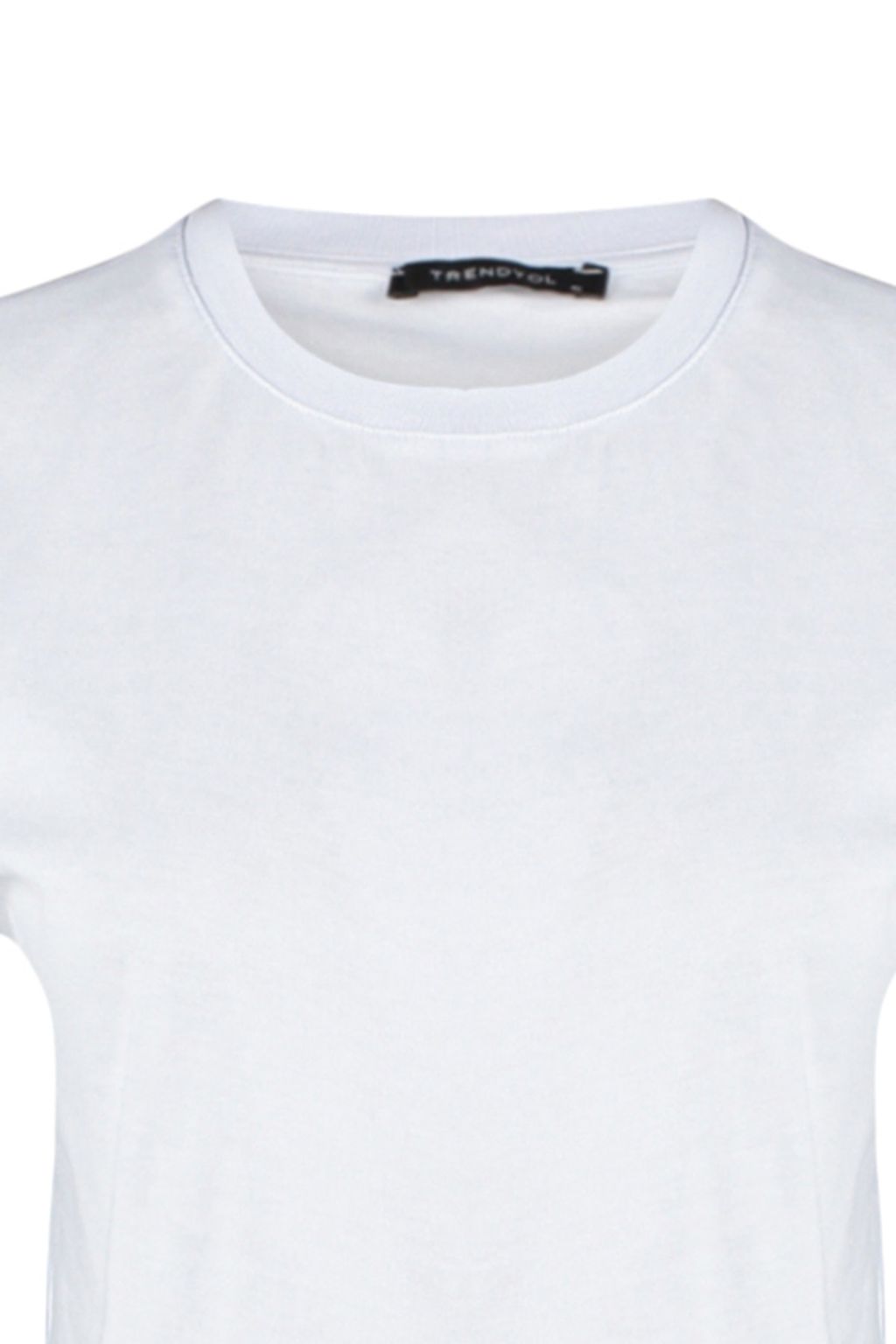 Beyaz %100 Kal?n Pamuklu Premium Crop Bisiklet Yaka Orme T-Shirt TWOSS23TS00038