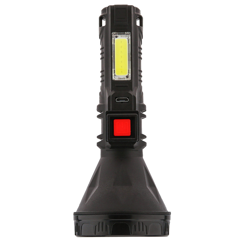 Фонарь ручной 14х5,8х5,8см, 4 режима свечения: максимальный; экономичный; сигнальный; боковой на панеле корпуса, две светодиодные лампы OSL/COB LED, встроенный аккумулятор емкостью 800 мАч, пластиковый корпус, цвет - черный, с USB зарядкой, USB-кабел - Домашняя мода фото 2