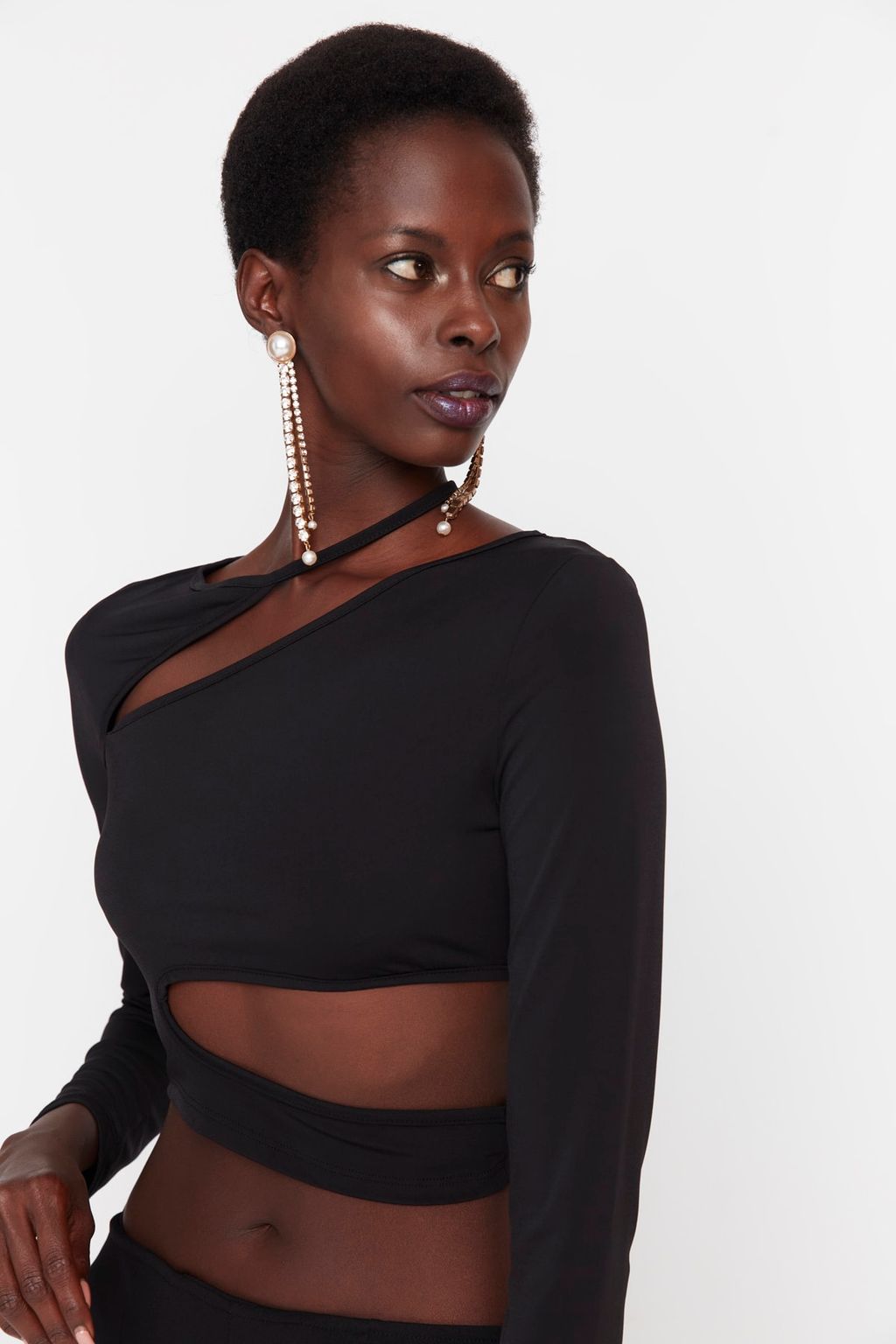 Trendyolmilla Siyah Cut Out/Pencere Detayl? Orme Bluz TPRAW23BZ00031  фото 2