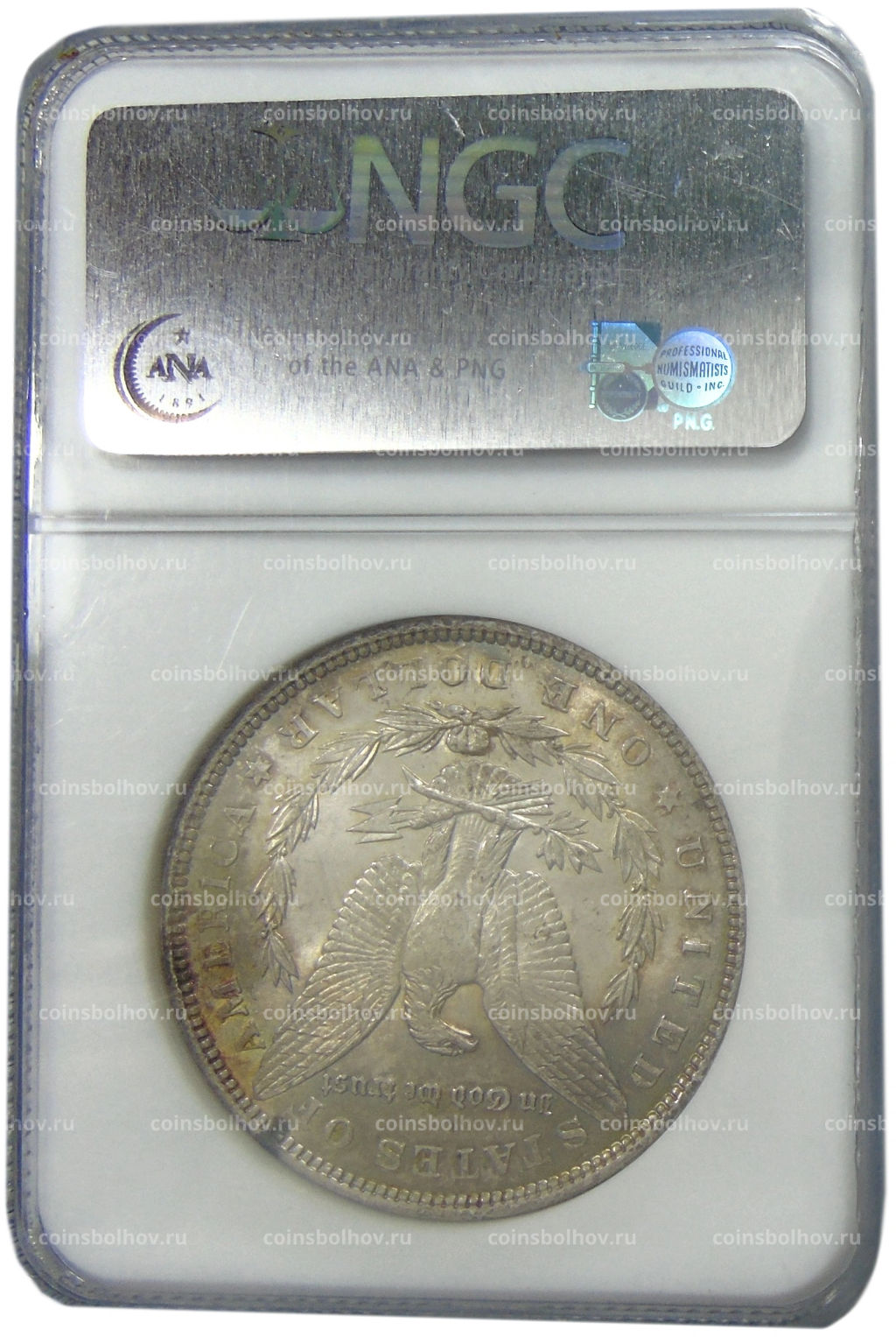 1 доллар 1886 года США Доллар Моргана (в слабе NGC MS 63)