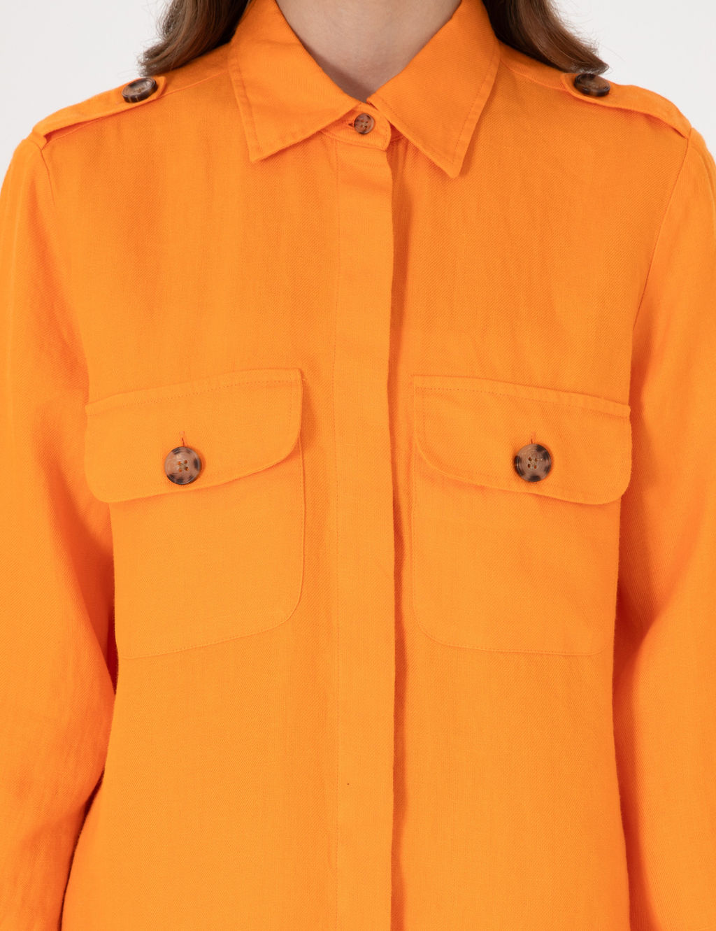 Turuncu Comfort Fit Uzun Kollu Keten G_mlek