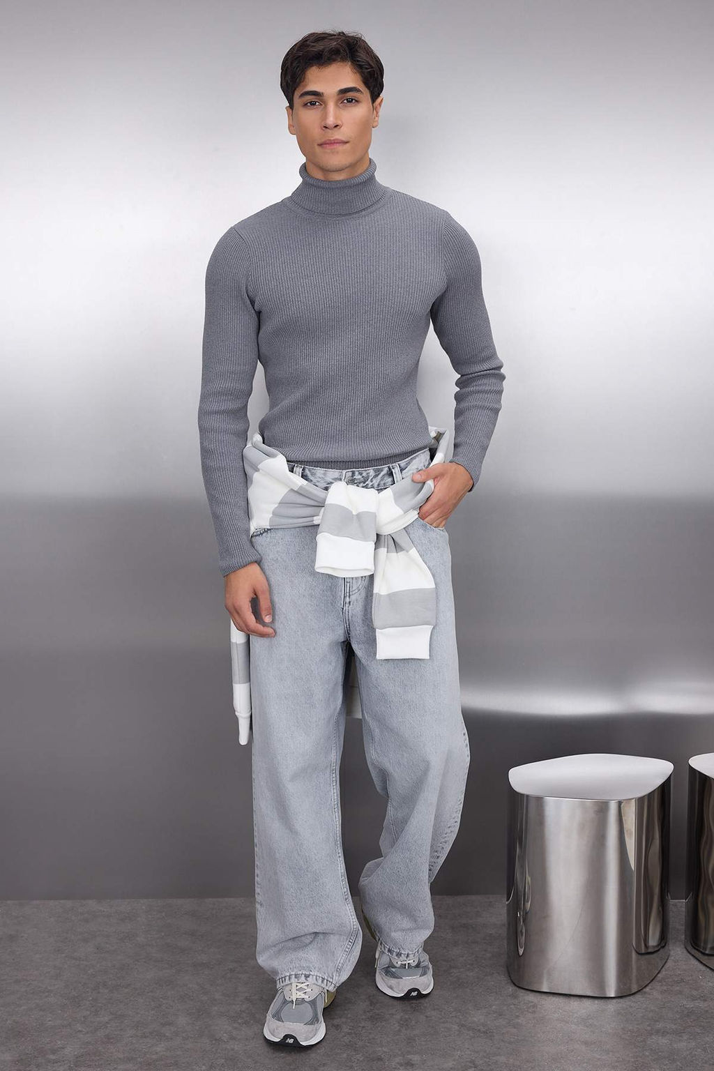 Fume Slim Fit Pamuklu Couple/Cift Bal?kc? Yaka Fitilli Orgu Kazak TMNAW20MG0031