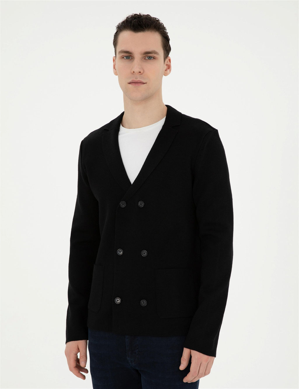 Siyah Slim Fit Y_n Kar___ml_ D__meli Triko H_rka - Pierre cardin фото 3