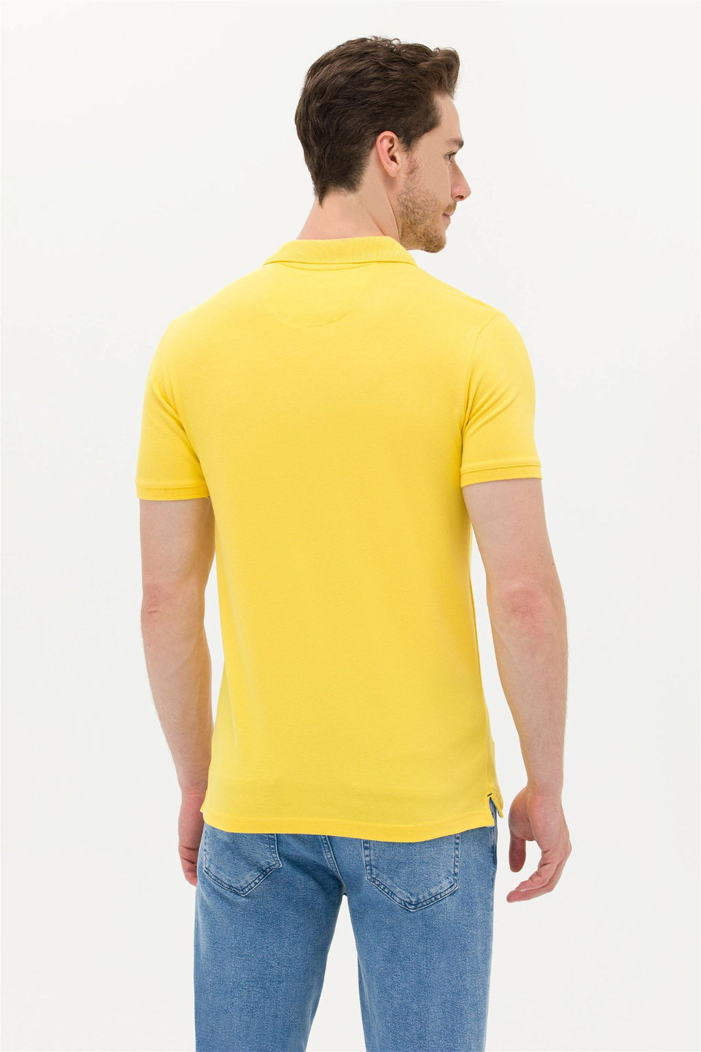 Мужская темно-желтая базовая футболка с воротником поло - U.s. polo assn фото 12