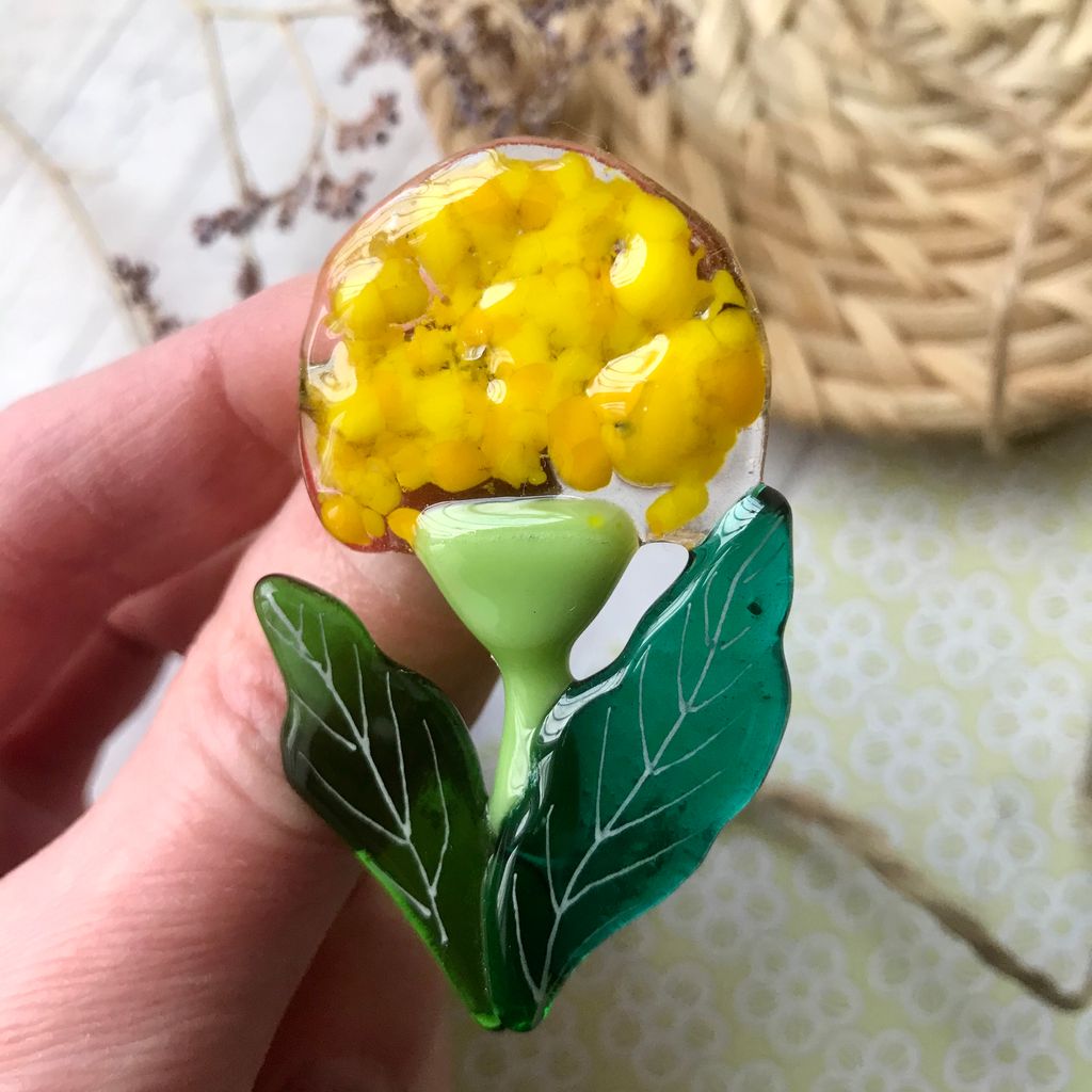 Брошь Желтый одуванчик - Стрекоза фото 3