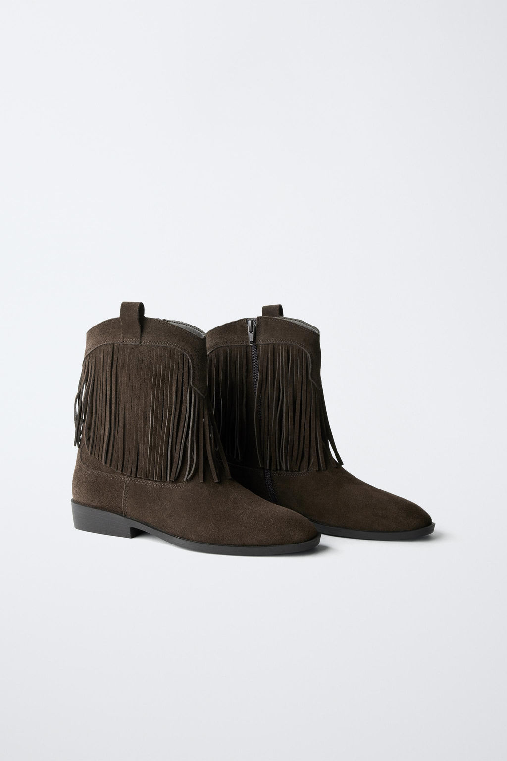 LEATHER COWBOY ANKLE BOOTS WITH FRINGES - Zara фото 2