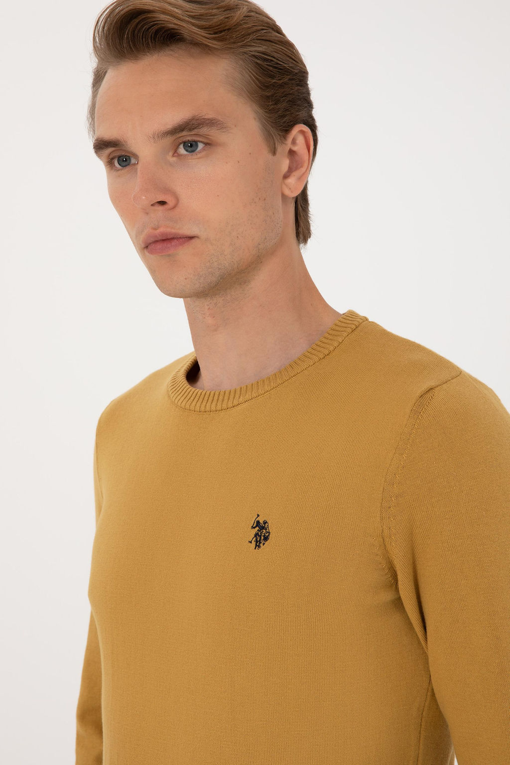 Erkek Slim Fit Bisiklet Yaka Hardal Basic Kazak - U.s. polo assn фото 2