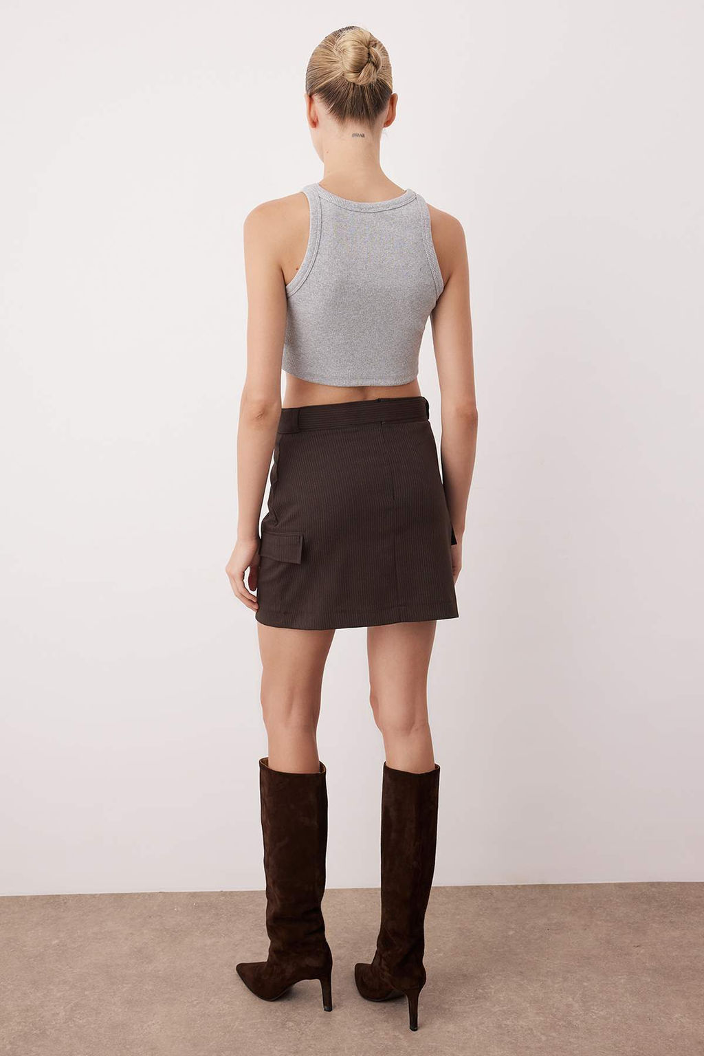 Kahverengi Kemerli Cizgili Dokuma Mini Etek TWOAW26ET00137 - Trendyolmilla фото 4