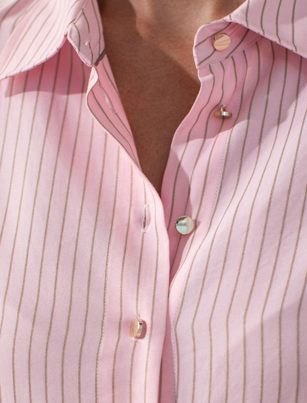 Блузка свободного силуэта в полоску с рукавом 3/4 из эластичного хлопка - Vilatte фото 3