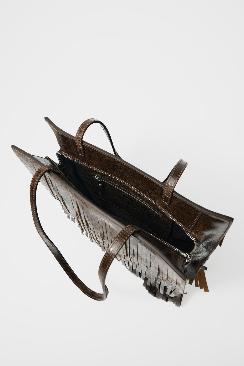 FRINGED LEATHER BAG - Zara фото 6