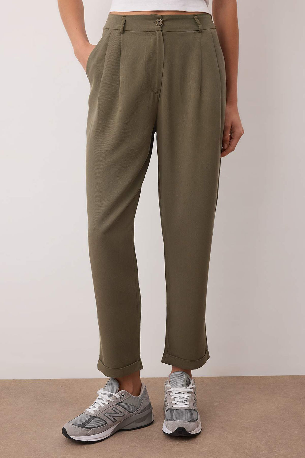 Haki Pilili Beli Lastikli Duble Paca Pantolon TWOAW26PL00125 - Trendyolmilla фото 3