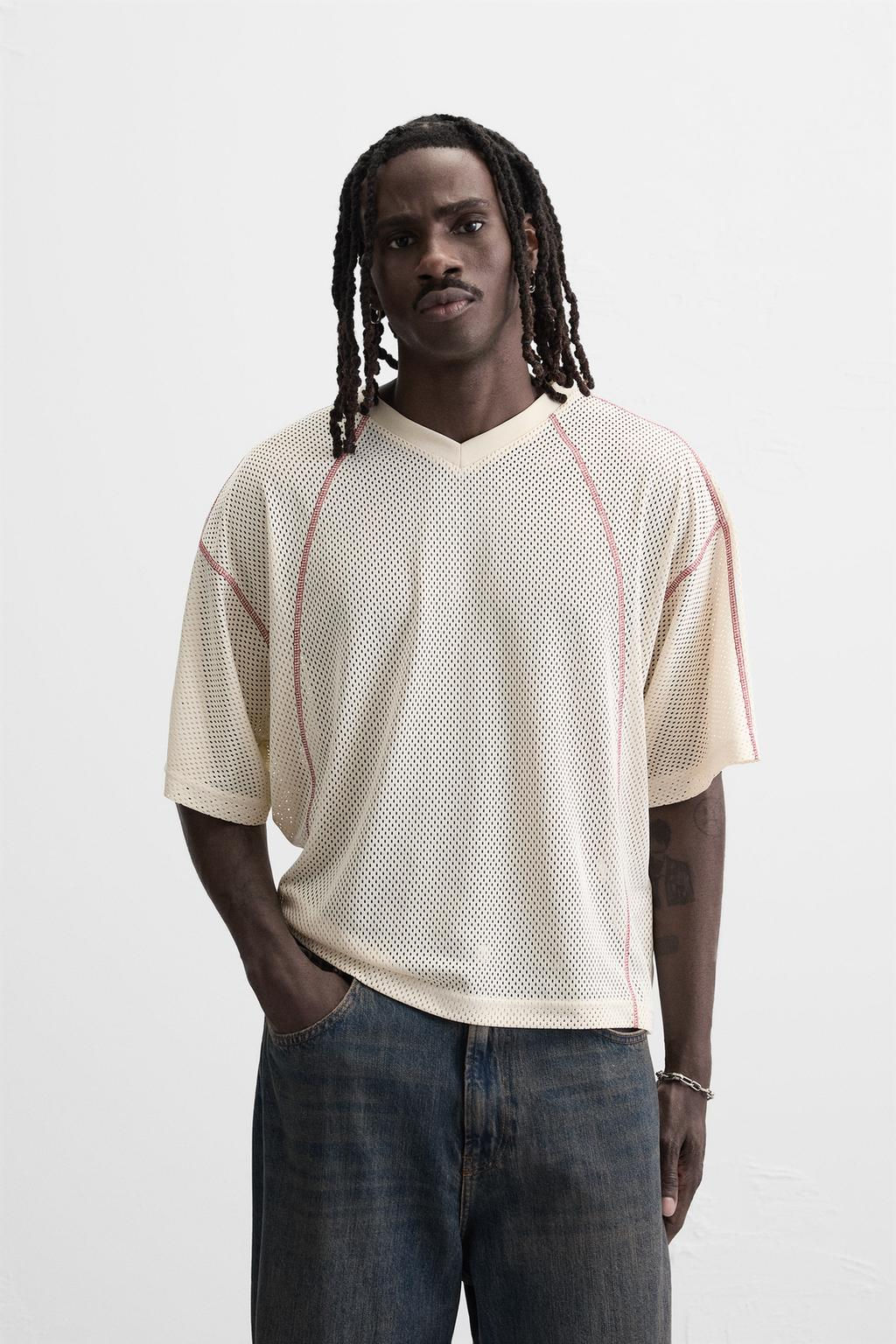 CONTRAST OPEN-WEAVE T-SHIRT - Zara фото 2