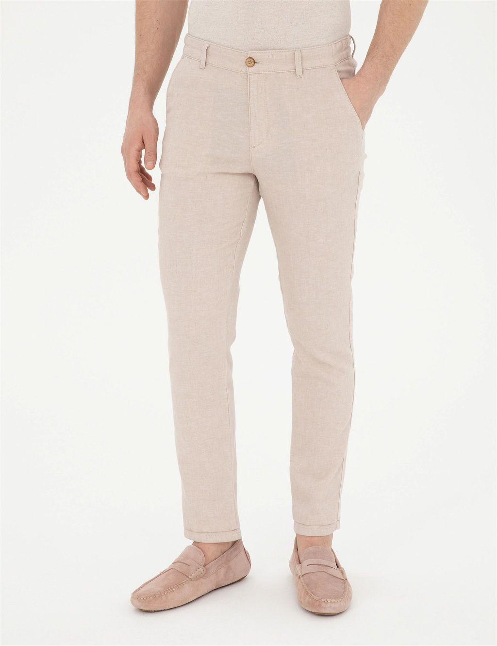 Bej Slim Fit Keten Kar___ml_ Kanvas Pantolon - Pierre cardin фото 2