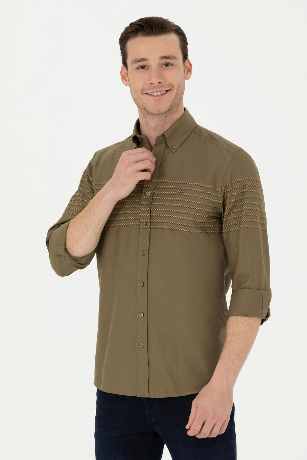 Мужская рубашка цвета хаки с длинным рукавом - U.s. polo assn фото 10