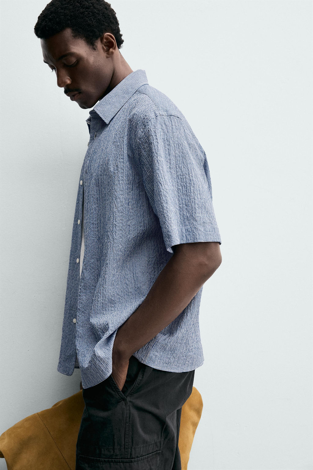 CAMISA REGULAR FIT CUADROS TEXTURA / Azul - Zara фото 6